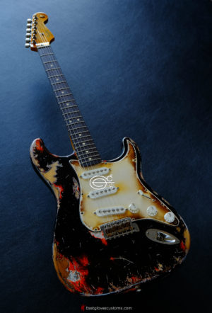 Fender Stratocaster Black over Orange Heavy Aged Relic (SOLD)