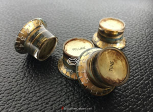 (#GG10) 4 PCS GIBSON LES PAUL TOP HAT STYLE GOLD REFLECTOR OXIDIZED KNOBS RELIC DISTRESSED AGED (SOLD) - Image 3