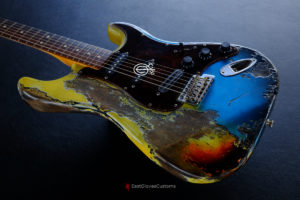 Fender Stratocaster HSS Pelham Blue over Yellow/Sunburst Heavy Aged Relic (SOLD)
